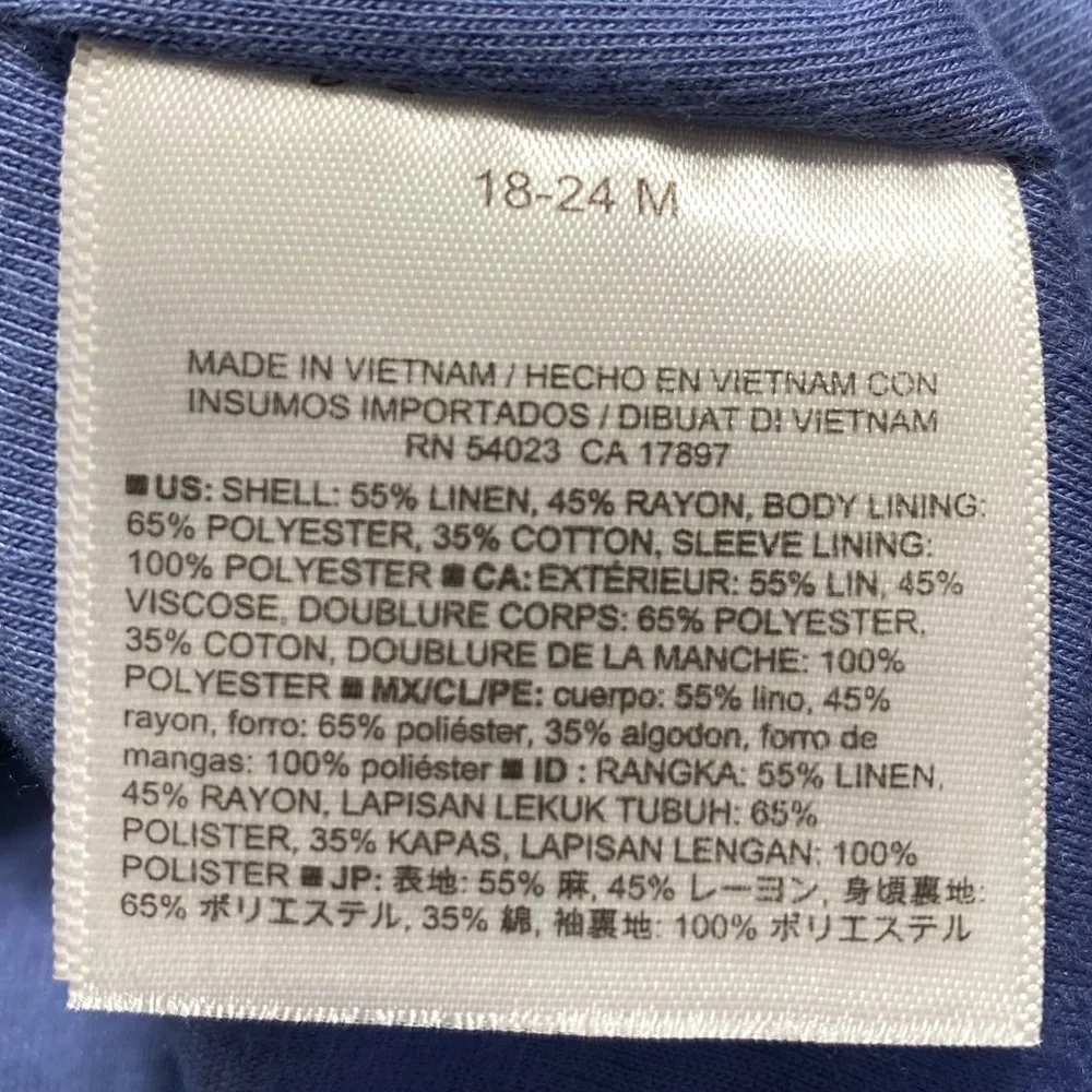Old Navy Toddler Girls Linen Blend Full Zip Jacket Size 18-24M‎ Blue